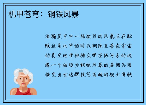 机甲苍穹:钢铁风暴